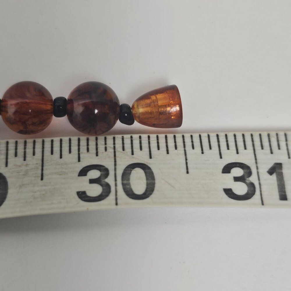Vintage Long 30.5" Faux Cognac Amber Necklace Chunky Bead Marbled Plastic Brown - Picture 7 of 11